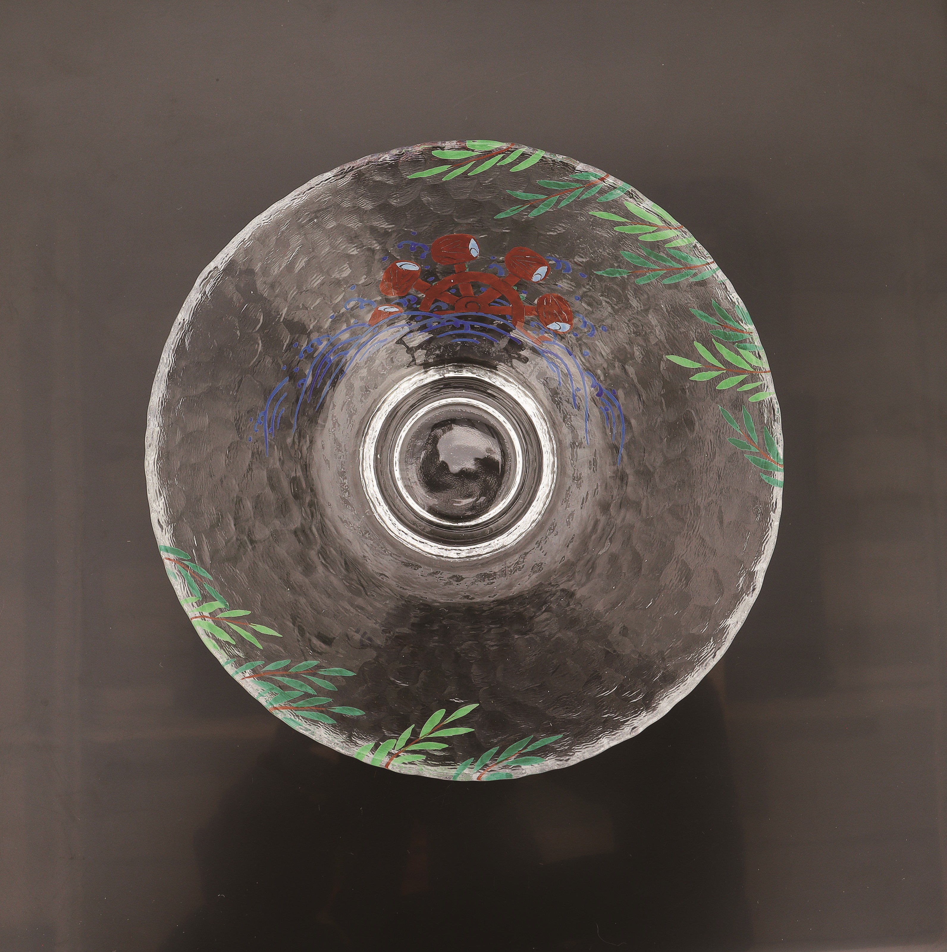 ガラス平茶碗　柳に槌車＜耐熱＞　松本明日香　紙箱